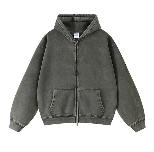 ESSENTIAL HEAVYWEIGHT ZIP UP -  WASHED GREY