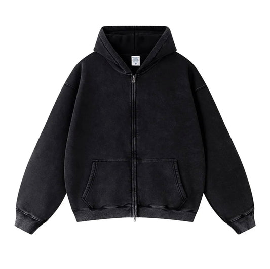 ESSENTIAL HEAVYWEIGHT ZIP UP -  WASHED BLACK
